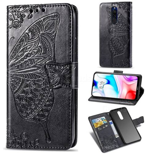 Embossing Mandala Flower Butterfly Leather Wallet Case for Mi Xiaomi Redmi 8 - Black