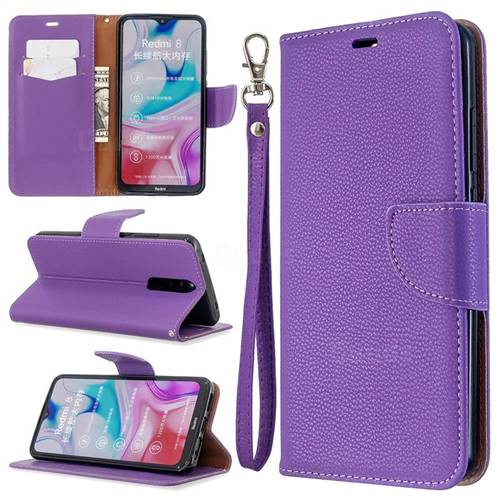 Classic Luxury Litchi Leather Phone Wallet Case for Mi Xiaomi Redmi 8 - Purple