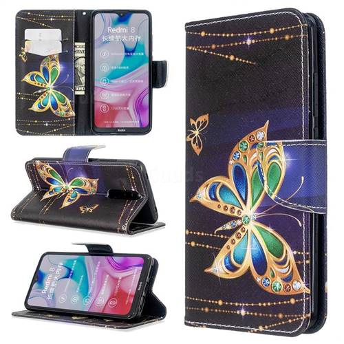 Golden Shining Butterfly Leather Wallet Case for Mi Xiaomi Redmi 8