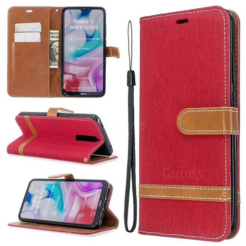 Jeans Cowboy Denim Leather Wallet Case for Mi Xiaomi Redmi 8 - Red