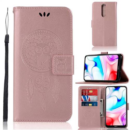 Intricate Embossing Owl Campanula Leather Wallet Case for Mi Xiaomi Redmi 8 - Rose Gold