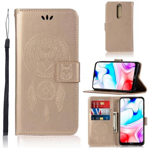 Intricate Embossing Owl Campanula Leather Wallet Case for Mi Xiaomi Redmi 8 - Champagne
