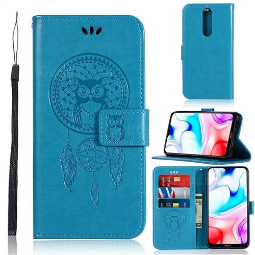 Intricate Embossing Owl Campanula Leather Wallet Case for Mi Xiaomi Redmi 8 - Blue