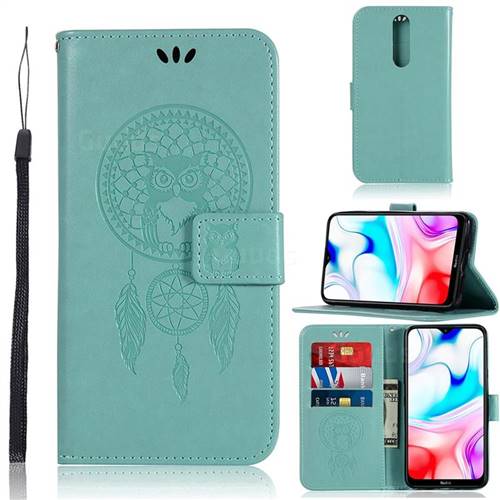 Intricate Embossing Owl Campanula Leather Wallet Case for Mi Xiaomi Redmi 8 - Green
