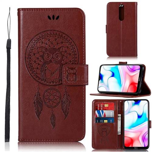 Intricate Embossing Owl Campanula Leather Wallet Case for Mi Xiaomi Redmi 8 - Brown