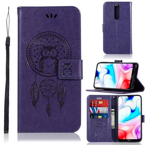 Intricate Embossing Owl Campanula Leather Wallet Case for Mi Xiaomi Redmi 8 - Purple