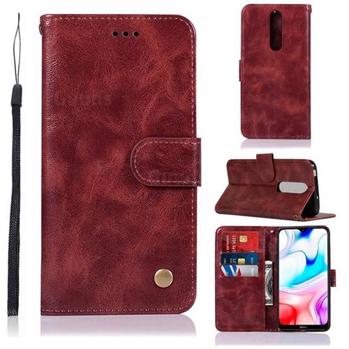 Luxury Retro Leather Wallet Case for Mi Xiaomi Redmi 8 - Wine Red
