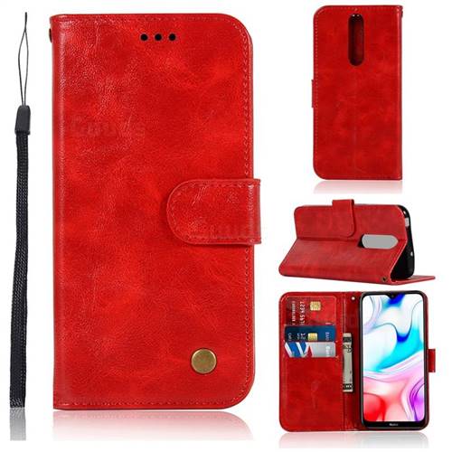 Luxury Retro Leather Wallet Case for Mi Xiaomi Redmi 8 - Red