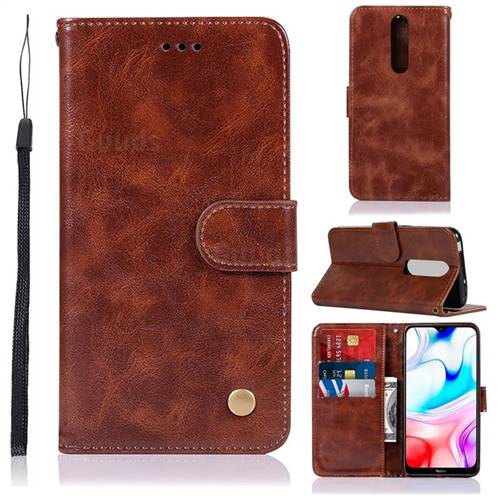 Luxury Retro Leather Wallet Case for Mi Xiaomi Redmi 8 - Brown