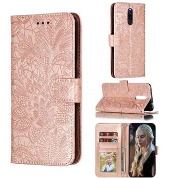 Intricate Embossing Lace Jasmine Flower Leather Wallet Case for Mi Xiaomi Redmi 8 - Rose Gold