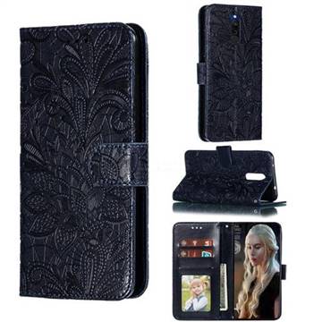 Intricate Embossing Lace Jasmine Flower Leather Wallet Case for Mi Xiaomi Redmi 8 - Dark Blue