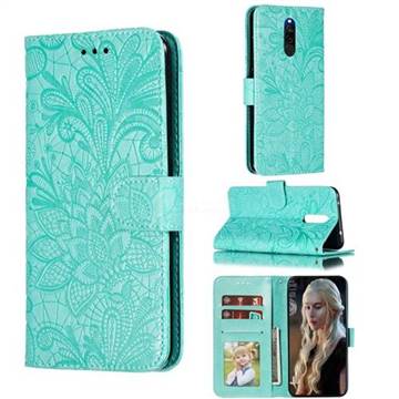 Intricate Embossing Lace Jasmine Flower Leather Wallet Case for Mi Xiaomi Redmi 8 - Green