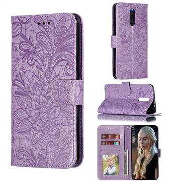 Intricate Embossing Lace Jasmine Flower Leather Wallet Case for Mi Xiaomi Redmi 8 - Purple