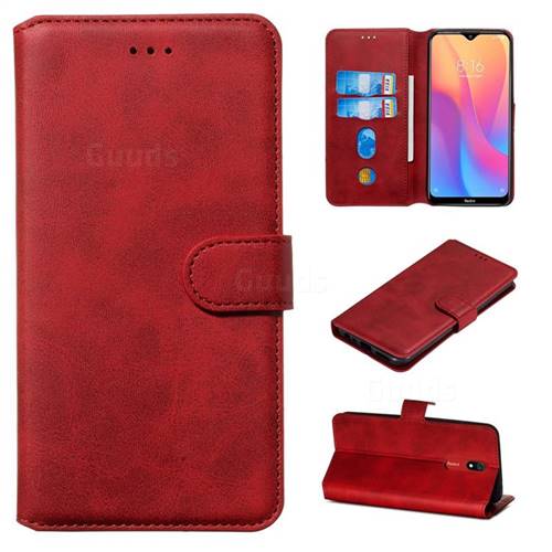 Retro Calf Matte Leather Wallet Phone Case for Mi Xiaomi Redmi 8 - Red