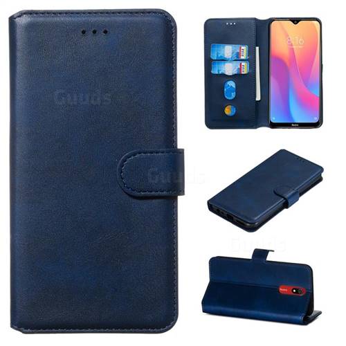 Retro Calf Matte Leather Wallet Phone Case for Mi Xiaomi Redmi 8 - Blue