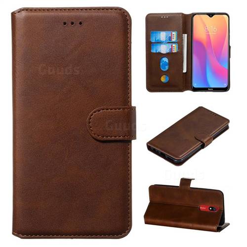 Retro Calf Matte Leather Wallet Phone Case for Mi Xiaomi Redmi 8 - Brown