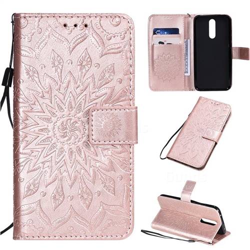 Embossing Sunflower Leather Wallet Case for Mi Xiaomi Redmi 8 - Rose Gold