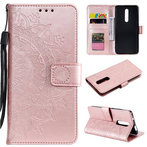 Intricate Embossing Datura Leather Wallet Case for Mi Xiaomi Redmi 8 - Rose Gold