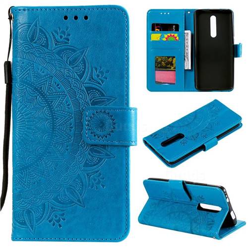 Intricate Embossing Datura Leather Wallet Case for Mi Xiaomi Redmi 8 - Blue