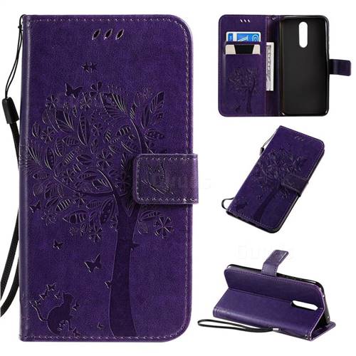 Embossing Butterfly Tree Leather Wallet Case for Mi Xiaomi Redmi 8 - Purple