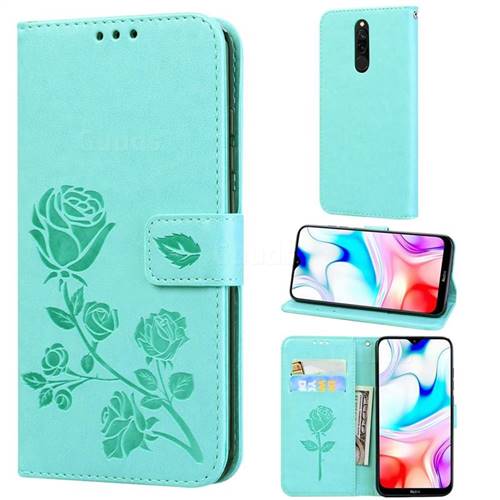 Embossing Rose Flower Leather Wallet Case for Mi Xiaomi Redmi 8 - Green