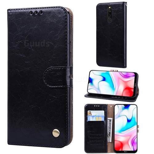 Luxury Retro Oil Wax PU Leather Wallet Phone Case for Mi Xiaomi Redmi 8 - Deep Black