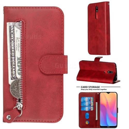 Retro Luxury Zipper Leather Phone Wallet Case for Mi Xiaomi Redmi 8 - Red