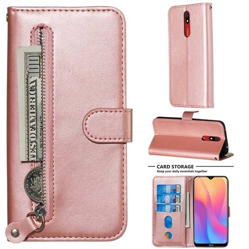 Retro Luxury Zipper Leather Phone Wallet Case for Mi Xiaomi Redmi 8 - Pink