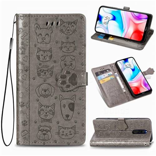 Embossing Dog Paw Kitten and Puppy Leather Wallet Case for Mi Xiaomi Redmi 8 - Gray