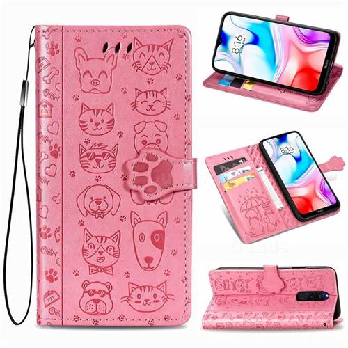 Embossing Dog Paw Kitten and Puppy Leather Wallet Case for Mi Xiaomi Redmi 8 - Pink