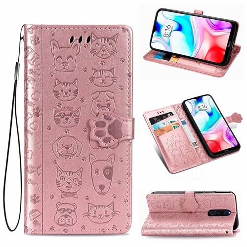 Embossing Dog Paw Kitten and Puppy Leather Wallet Case for Mi Xiaomi Redmi 8 - Rose Gold
