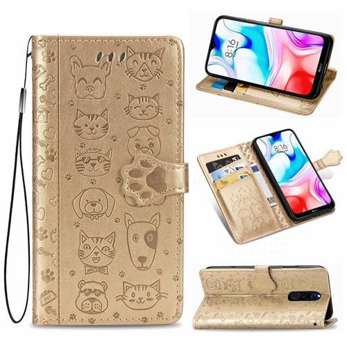 Embossing Dog Paw Kitten and Puppy Leather Wallet Case for Mi Xiaomi Redmi 8 - Champagne Gold