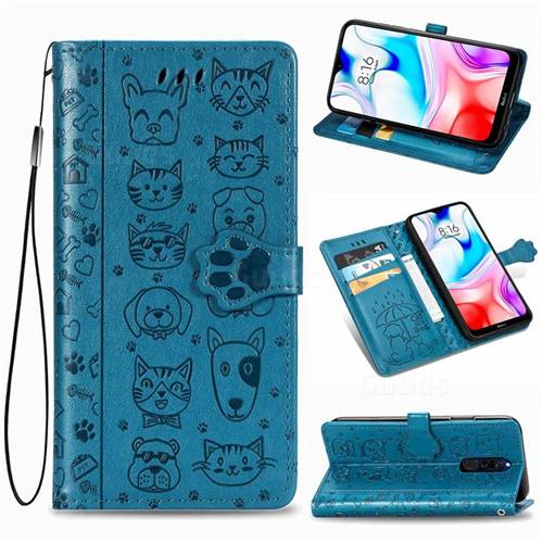 Embossing Dog Paw Kitten and Puppy Leather Wallet Case for Mi Xiaomi Redmi 8 - Blue