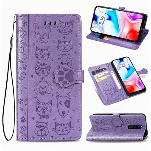 Embossing Dog Paw Kitten and Puppy Leather Wallet Case for Mi Xiaomi Redmi 8 - Purple