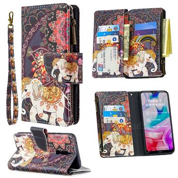 Totem Flower Elephant Binfen Color BF03 Retro Zipper Leather Wallet Phone Case for Mi Xiaomi Redmi 8