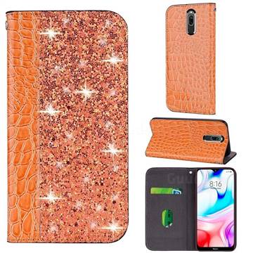 Shiny Crocodile Pattern Stitching Magnetic Closure Flip Holster Shockproof Phone Case for Mi Xiaomi Redmi 8 - Gold Orange