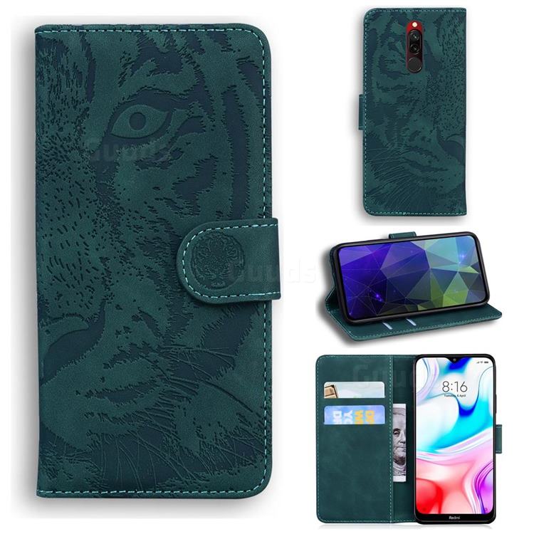Intricate Embossing Tiger Face Leather Wallet Case for Mi Xiaomi Redmi 8 - Green