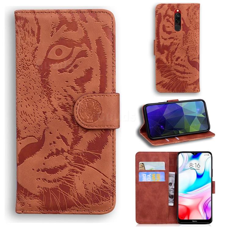 Intricate Embossing Tiger Face Leather Wallet Case for Mi Xiaomi Redmi 8 - Brown
