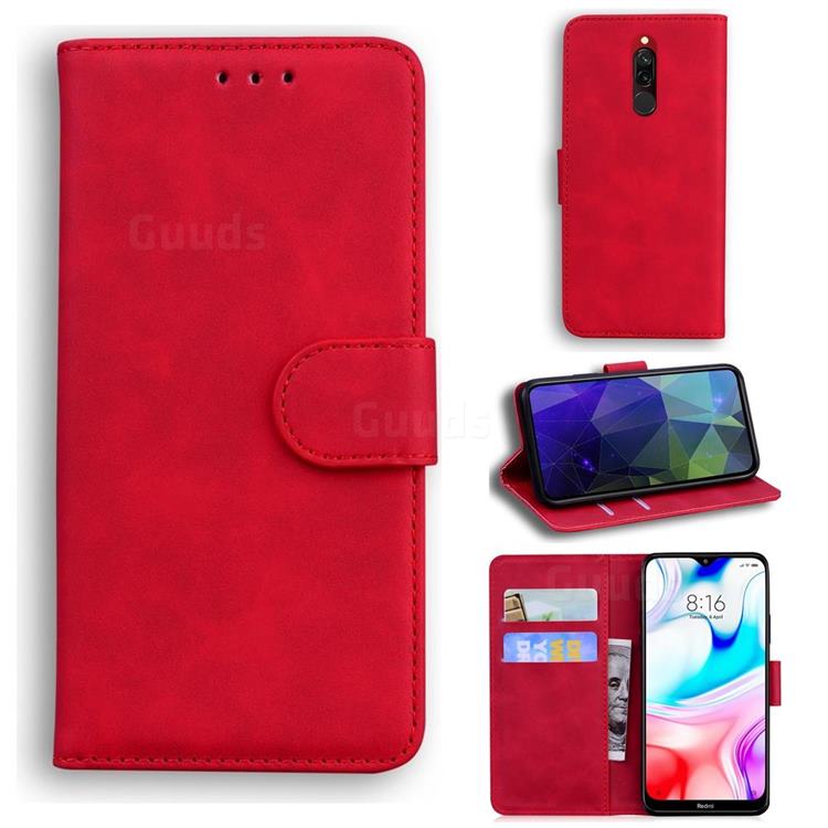 Retro Classic Skin Feel Leather Wallet Phone Case for Mi Xiaomi Redmi 8 - Red