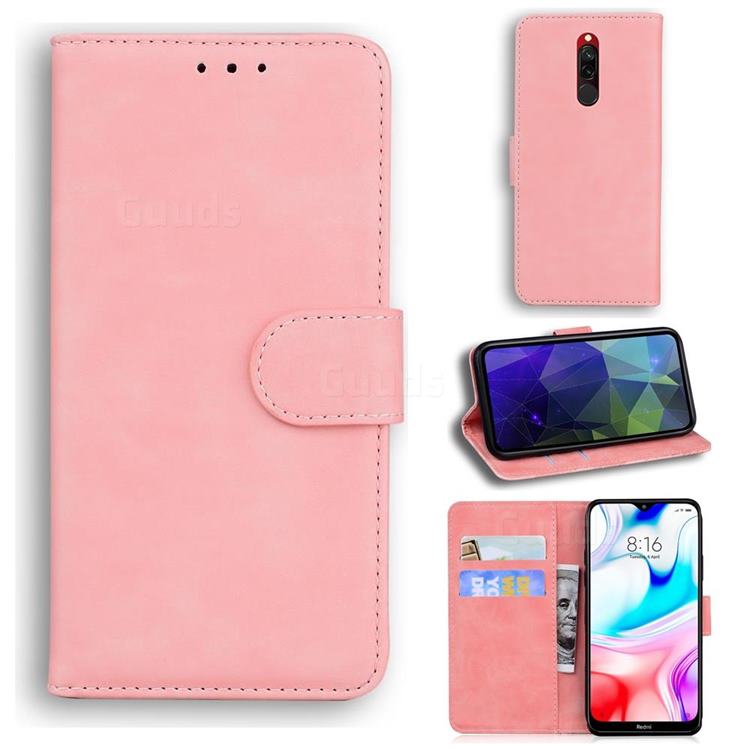 Retro Classic Skin Feel Leather Wallet Phone Case for Mi Xiaomi Redmi 8 - Pink