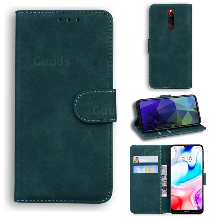 Retro Classic Skin Feel Leather Wallet Phone Case for Mi Xiaomi Redmi 8 - Green