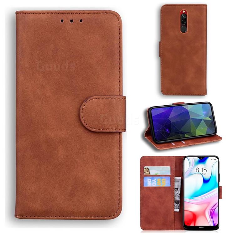Retro Classic Skin Feel Leather Wallet Phone Case for Mi Xiaomi Redmi 8 - Brown