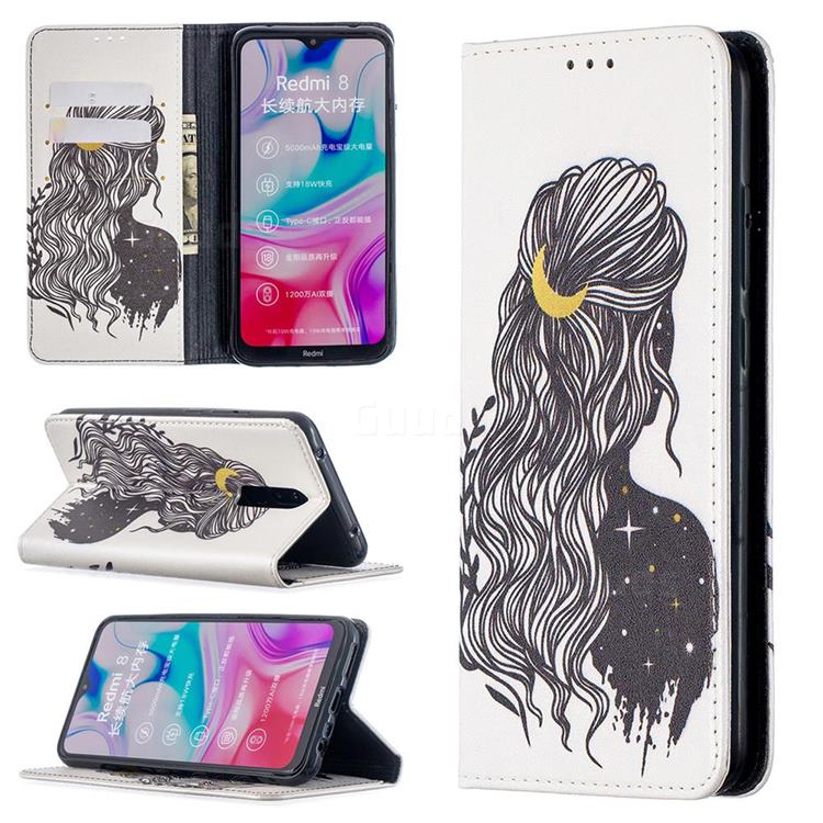 Girl with Long Hair Slim Magnetic Attraction Wallet Flip Cover for Mi Xiaomi Redmi 8