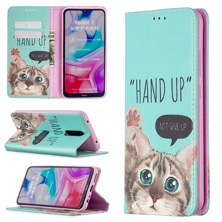 Hand Up Cat Slim Magnetic Attraction Wallet Flip Cover for Mi Xiaomi Redmi 8