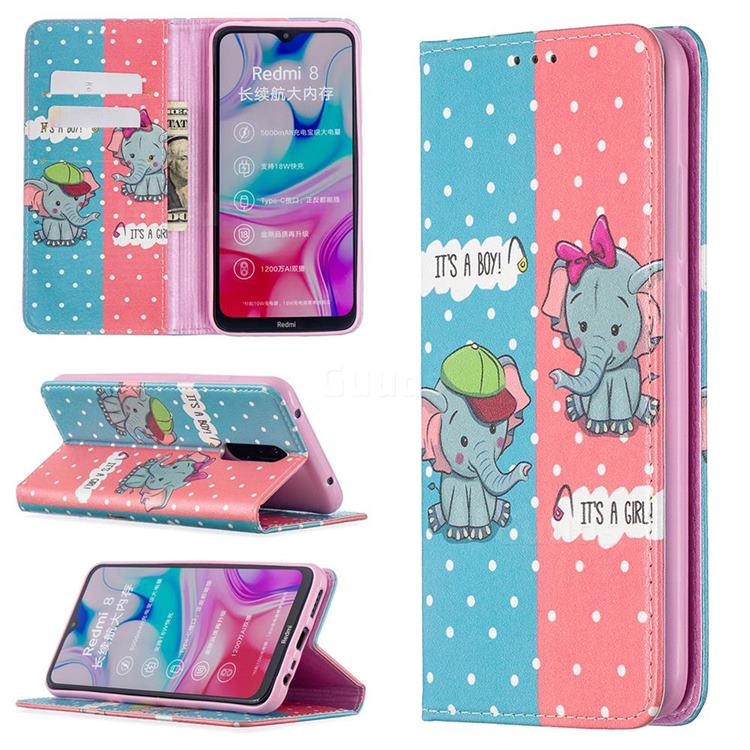 Elephant Boy and Girl Slim Magnetic Attraction Wallet Flip Cover for Mi Xiaomi Redmi 8