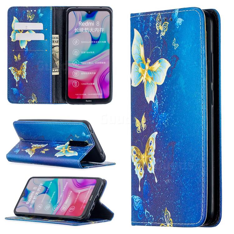 Gold Butterfly Slim Magnetic Attraction Wallet Flip Cover for Mi Xiaomi Redmi 8