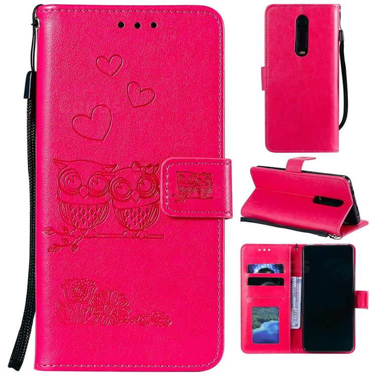 Embossing Owl Couple Flower Leather Wallet Case for Mi Xiaomi Redmi 8 - Red