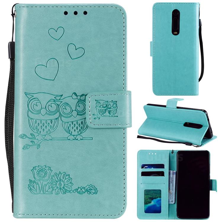 Embossing Owl Couple Flower Leather Wallet Case for Mi Xiaomi Redmi 8 - Green
