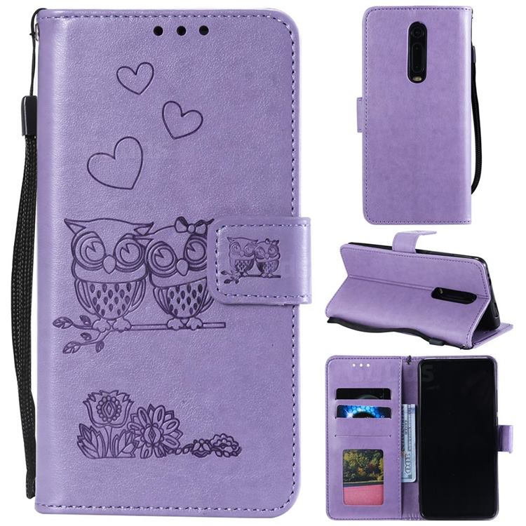 Embossing Owl Couple Flower Leather Wallet Case for Mi Xiaomi Redmi 8 - Purple