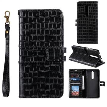 Luxury Crocodile Magnetic Leather Wallet Phone Case for Mi Xiaomi Redmi 8 - Black